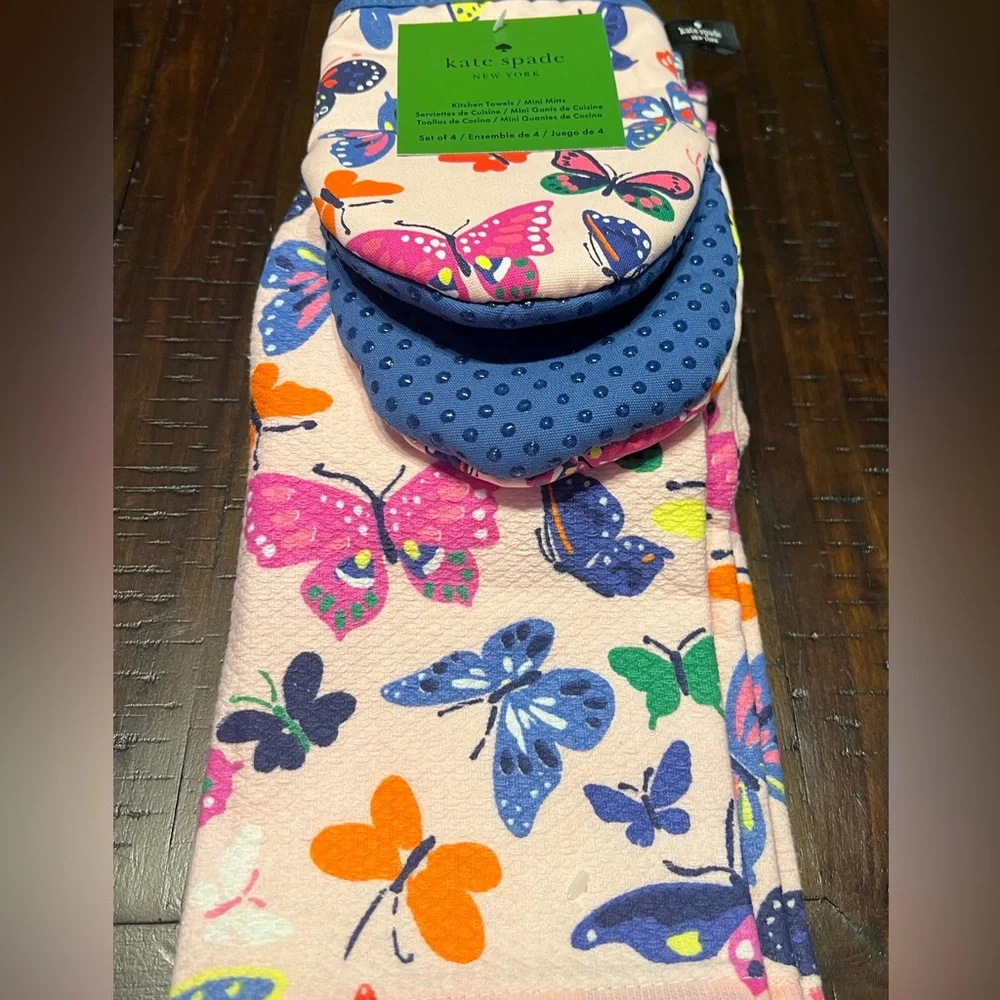 Kate Spade Butterfly Colorful Kitchen Towels and Mini Mitts Set